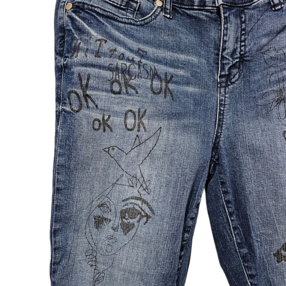 Torrid Dark Wash with Doodle Art Girlfriend Jeans - Picture 7 of 10